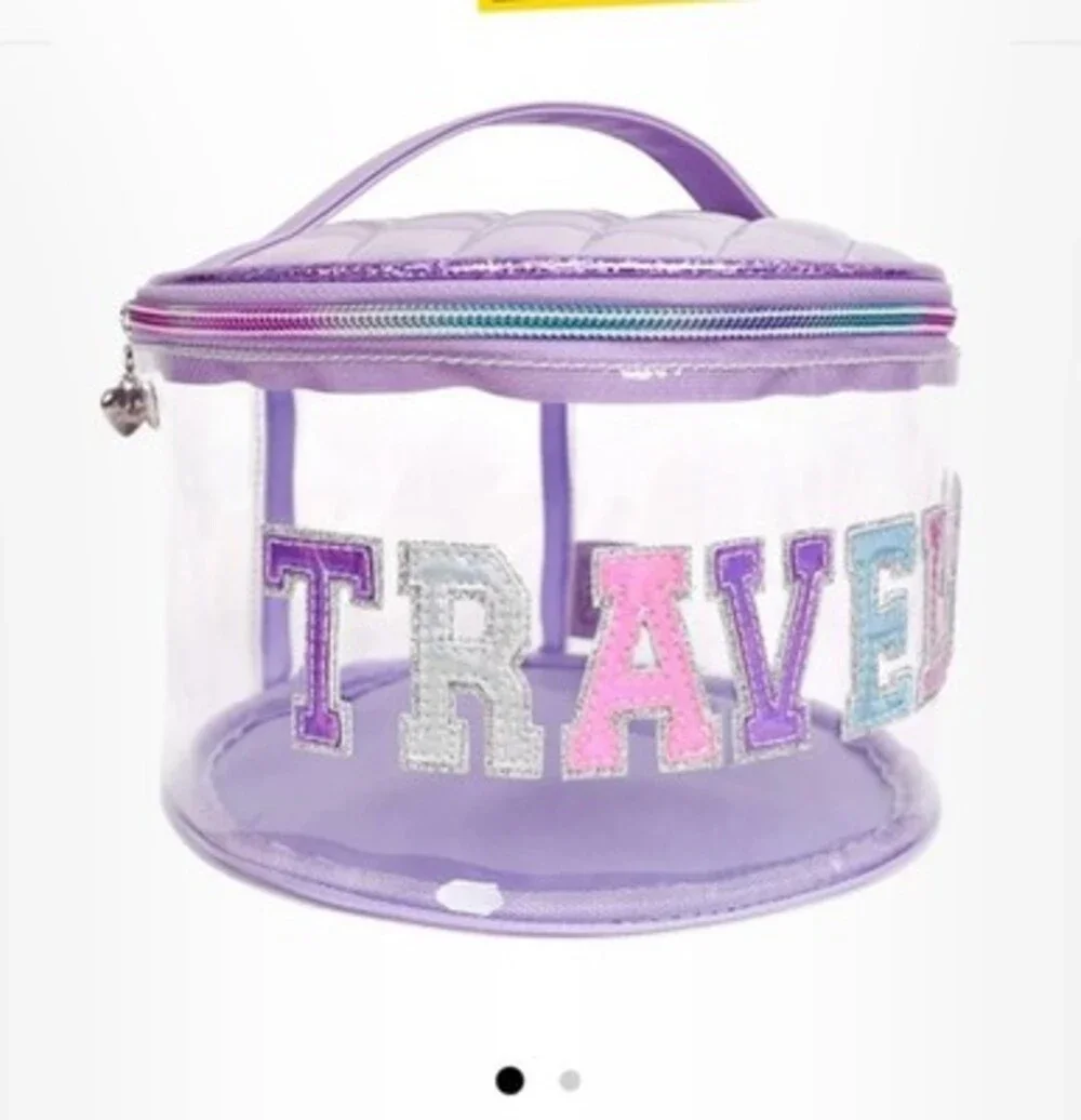 Girls travel train case orchid purple make-up bag clear chenille Ms Gwen OMG